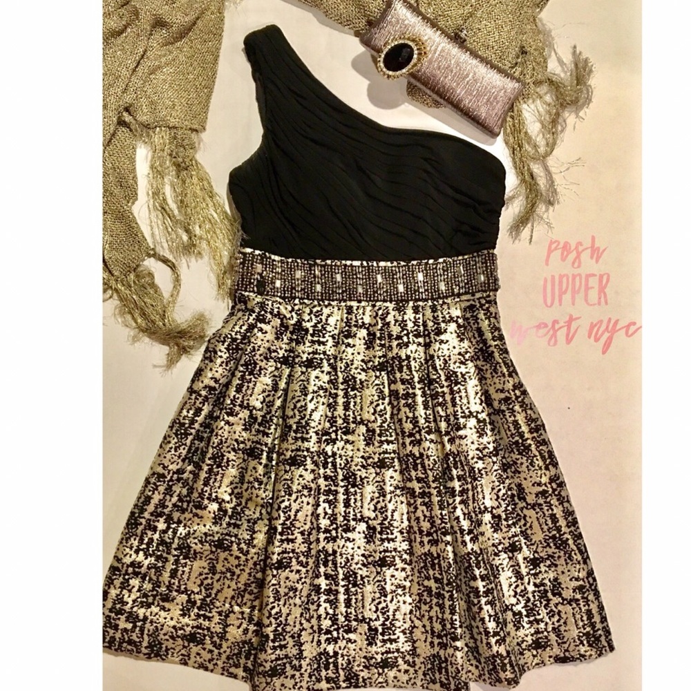 Metallic Shimmer- Gold & Black Cocktail Dress
